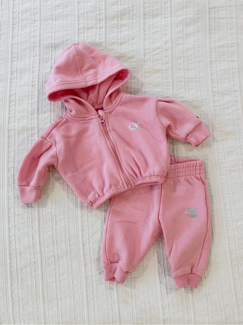 Champion Baby Girl Pink Metallic Fleece Logo Hoodie & Sweatpants Set 3M